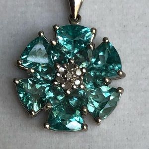 Paraiba Apatite & Diamonds in Platinum over Sterling Silver Necklace